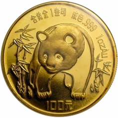 Золотая монета Китая 100 юаней "Панда" 1 унция (31,1 грамм) 1986 год