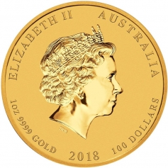 Золотая монета 100 долларов  «Дракон и Феникс» Австралия, 2018, 1 OZ, 31,1г.
